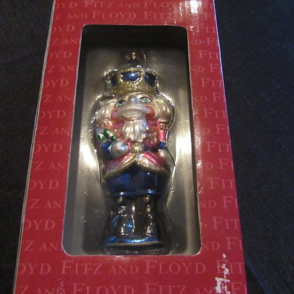 New Vintage Fitz and Floyd Glass Nutcracker Peppermint Ornament in Box - Picture 3 of 4